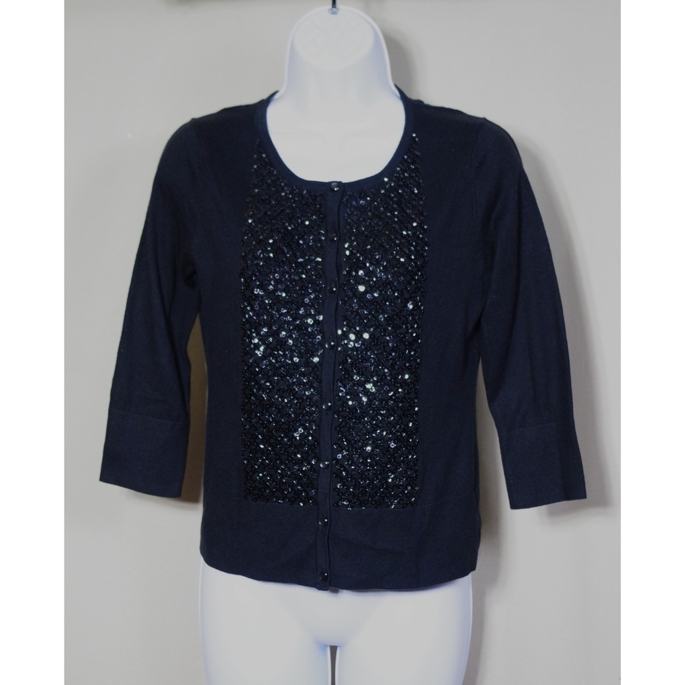 Talbots Petites Woman Small Black Silk Cashmere Blend Sequin Cardigan Sweater